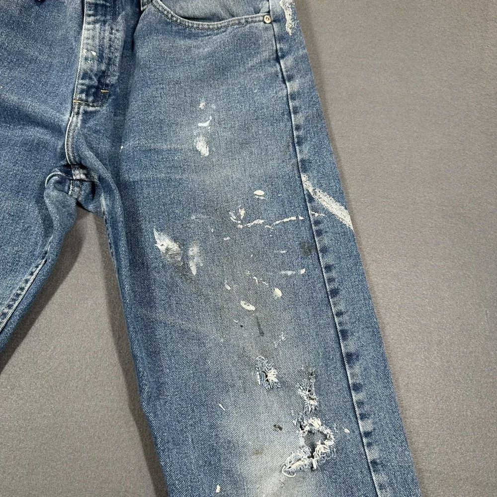 Wrangler Jeans Mens 35x32 Blue Denim Straight‎ Leg Relaxed Fit Distressed Retro